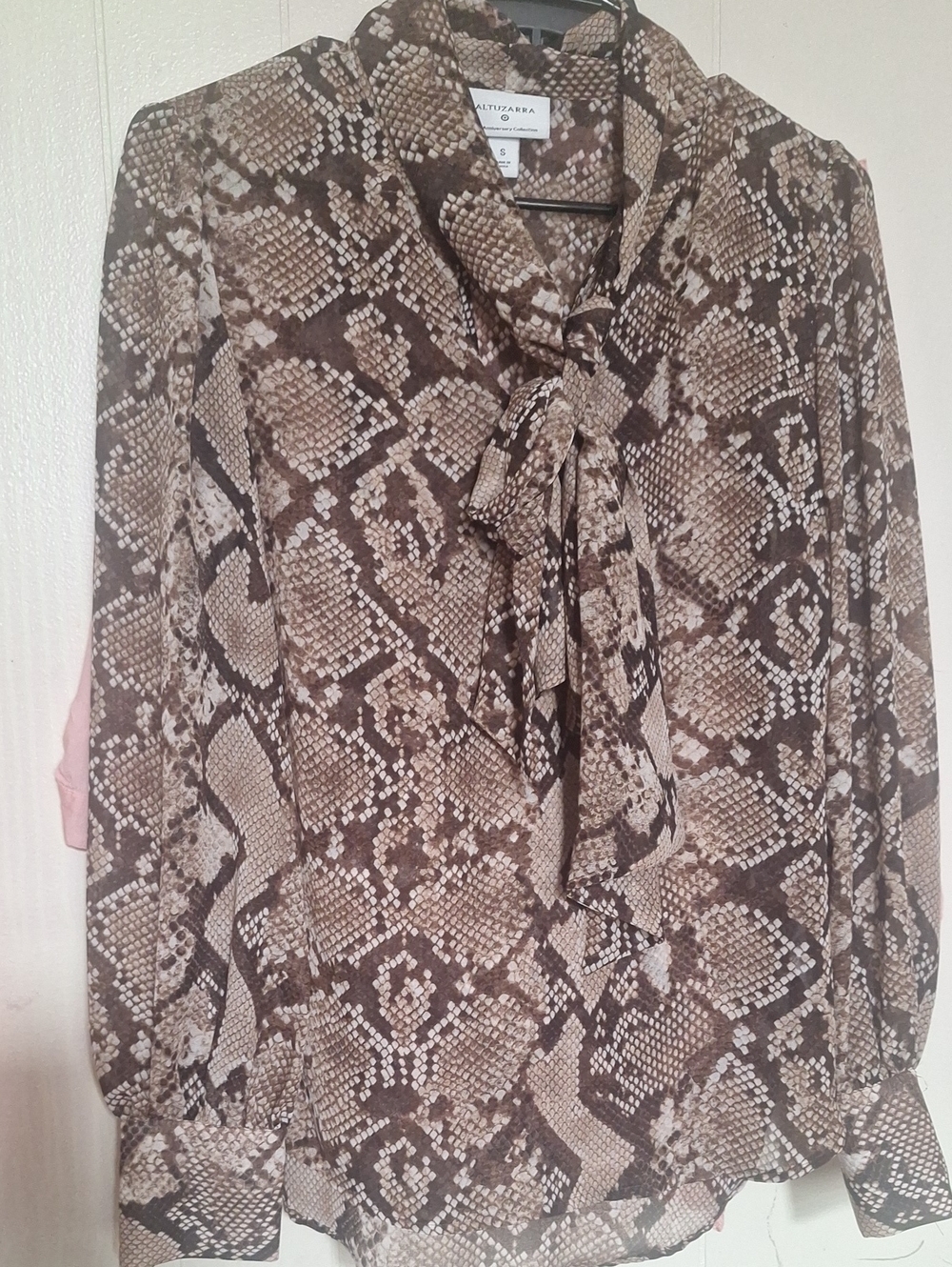 Altuzarra Brown and Cream Snake-Print Tie-Neck Blouse